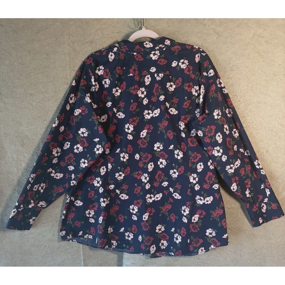 Lands End No Iron Supima Blouse Womens Sz 22W Blue Floral Lightweight Classic - Picture 2 of 7